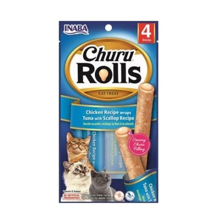 Churu Rolls Kana rullid Tuunikala ja Kammkarp pehmed maiustus kassile